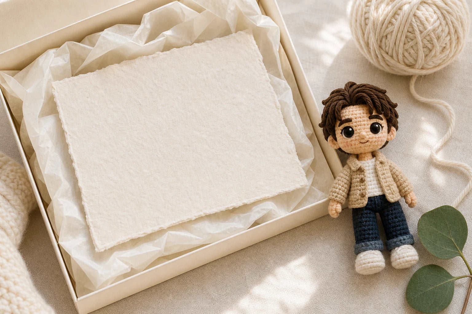 Handmade crochet doll and keepsake gift box